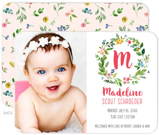 White Bud Wreath Photo Birth Announcements